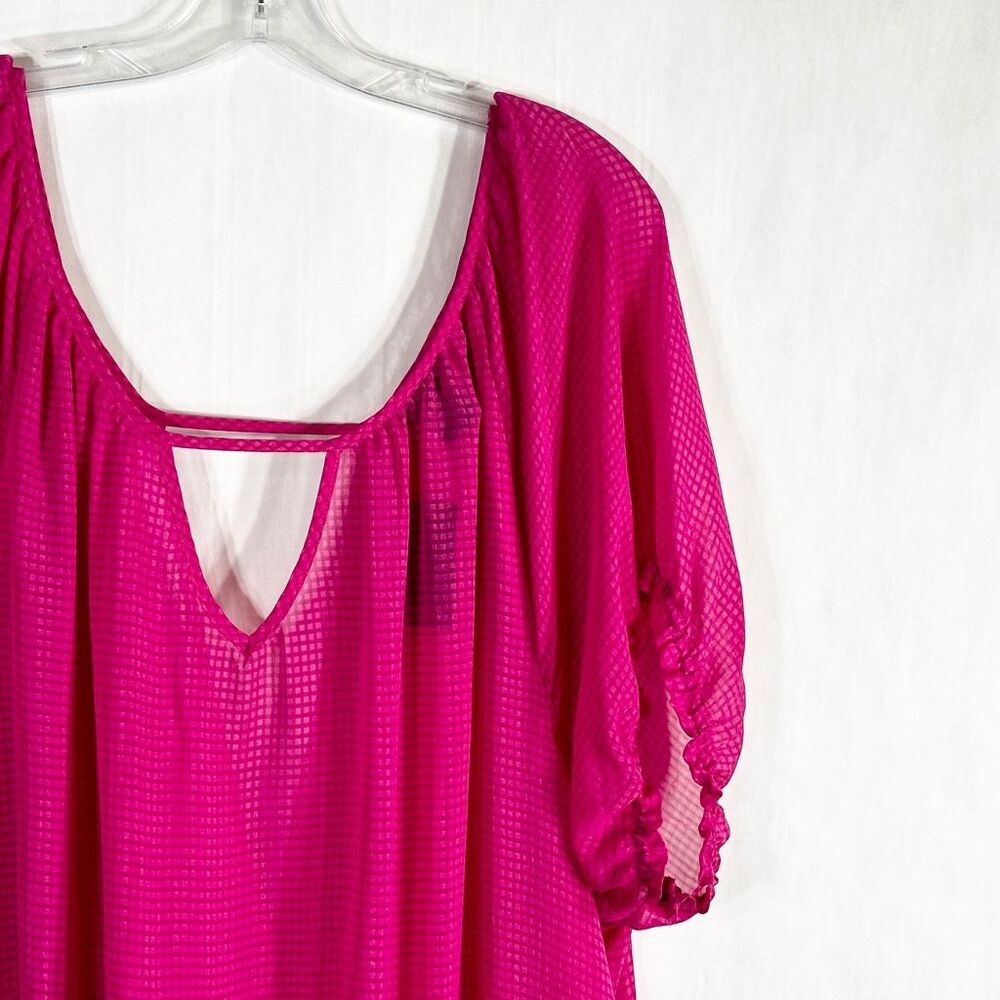 Torrid Plus Size 3X Top Hot Pink Woven Open‎ Back Semi Sheer Elastic NWT 571 - Picture 5 of 10